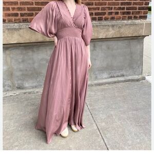 Teresa smocked waist maxi Dress lightweight satin feel and look